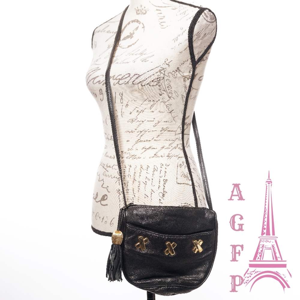 Vintage leather black & gold small crossbody bag